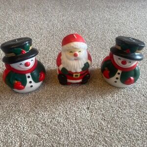 Vintage Christmas Candle Set 3pc Santa Claus and Snowmen Holiday Decor